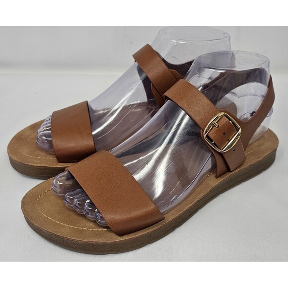 Solanz Shoes - Solanz Plenty Strappy Ankle Sandals Womens Size 7 M Brown Faux Leather